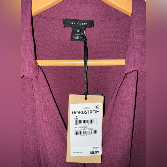NEW Halogen Faux Wrap Dress Long Sleeve Women's Burgundy Size 1X - Picture 2 of 8